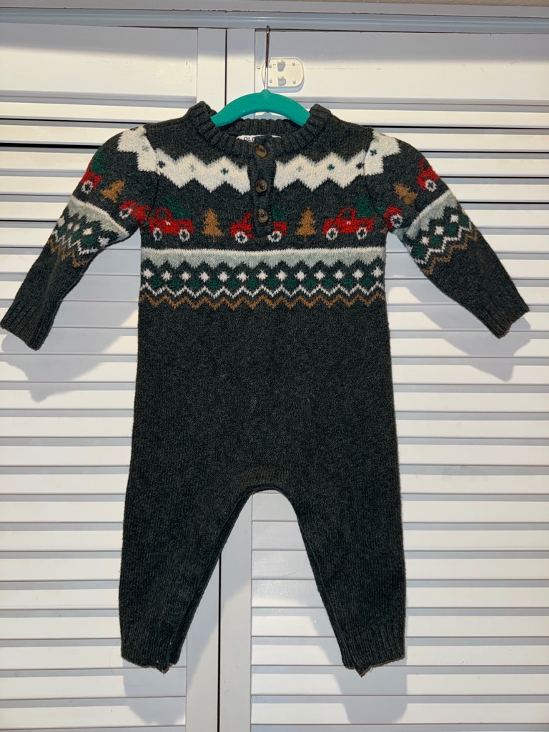 Old Navy Charcoal Knit One-Piece With Red Truck Fair Isle